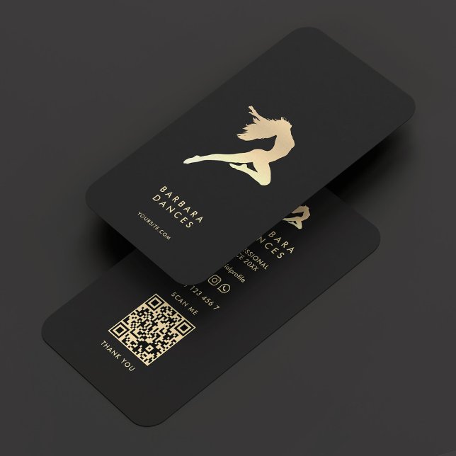 Cartão De Visita Coreógrafo Dourado Elegante Dançarino Moderno (Modern Dancer Elegant Black Gold Choreographer Business Card
)