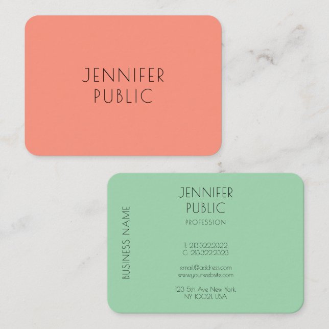Cartão De Visita Cores de Tendência Elegante Personalizadas Simples (Frente/Verso)