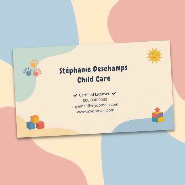 Cartão De Visita Cores Pastéis - Cuidados Infantis (Pastel Colors - Child Care Business Card)