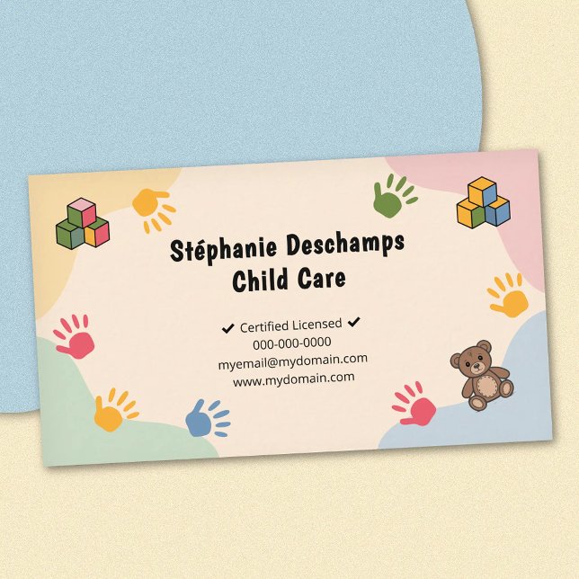 Cartão De Visita Cores Pastéis & Ursinho - Creche (Pastel Colors & Teddy Bear - Child Care Business Card)