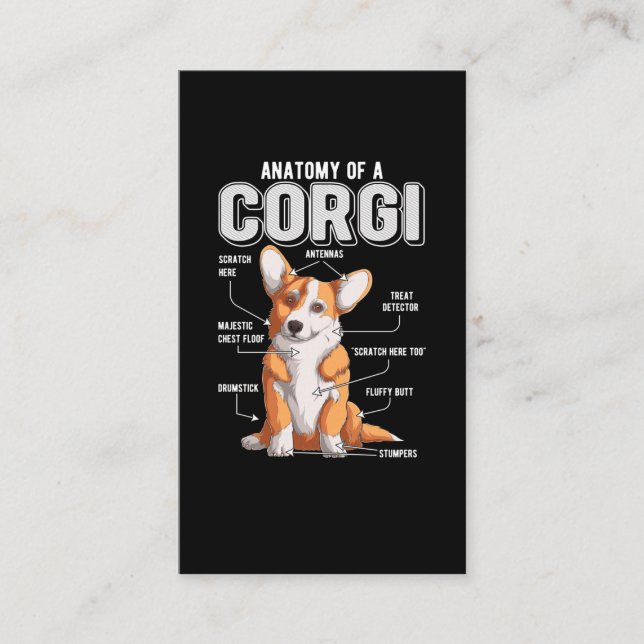 Cartão De Visita Corgi Anatomy Engraçado (Frente)