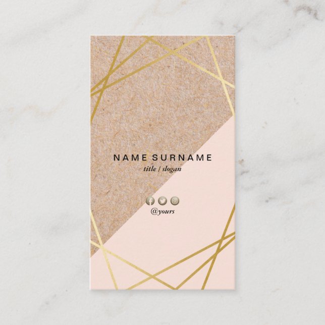 Cartão De Visita Coroa Dourada Geométrica Estampada Vertical Rosa-R (Frente)