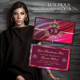 Cartão De Visita Coroa Dourada Rosa Real Burgundy com Monograma Nob