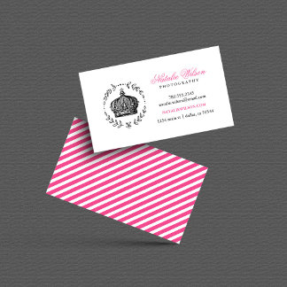 Cartão De Visita Coroa Elegante Preta e Rosa