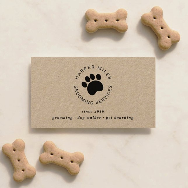 Cartão De Visita Coroa russa de esteira (Professional, minimalistic dog sitter business card with a rustic organic feeling.)