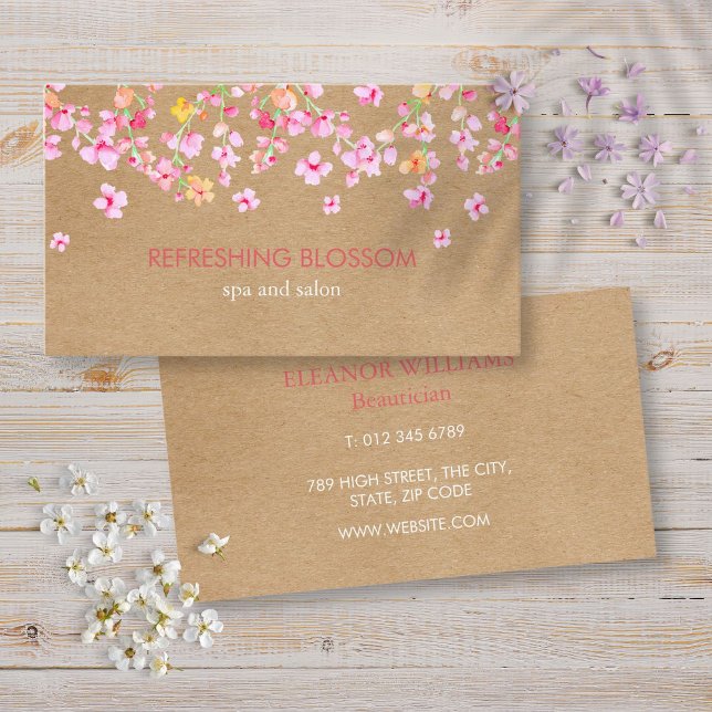 Cartão De Visita Coroa Russa Moderna Elegante Rosa Blossom (Pink Blossom Elegant Modern Rustic Kraft Business Card)