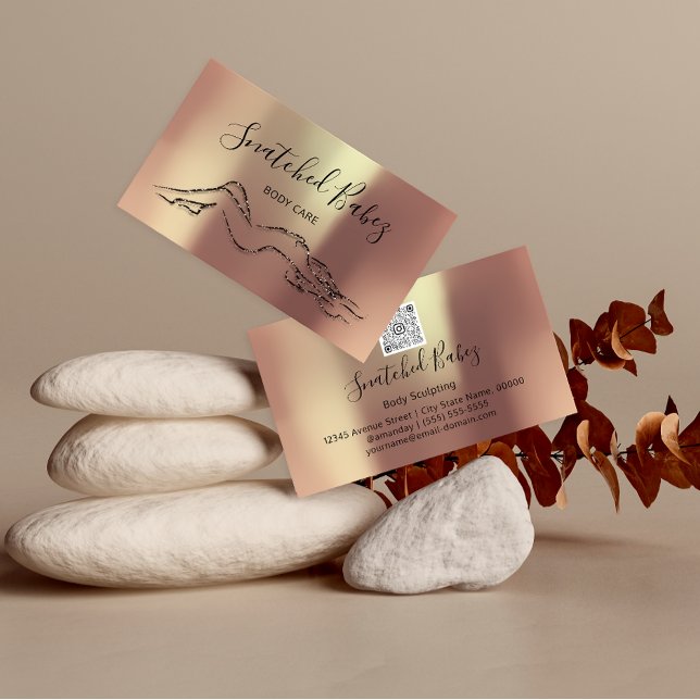 Cartão De Visita Corpo de Cuidados Esculpindo QRCODE Rosa preto Mod (Criador carregado)