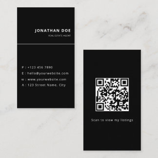 Cartão De Visita Corretor de imóveis Código QR Vertical Preto Luxo 