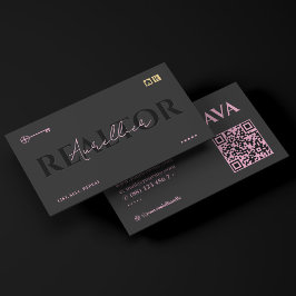 Cartão De Visita Corretor de Imóveis Rosa Preto Minimalista 