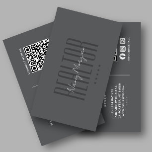 Cartão De Visita Corretor Imobiliário Código QR Cinza Escuro