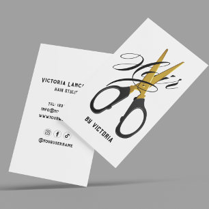 Cartão De Visita Cortador de Cabelo Moderno Tesoura Dourada