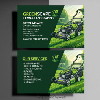 Cartão De Visita Cortador de Grama & Paisagismo Mower Verde