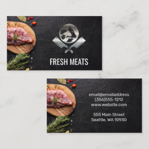 Cartão De Visita Corte de carne de açougueiro   Logotipo Metálico