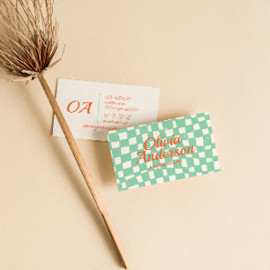 Cartão De Visita Corte De Chão Verificado Colorido Da Mão Retro