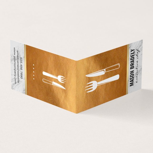 Cartão De Visita Corte Dourado de couro pelo chef executivo (Exterior)