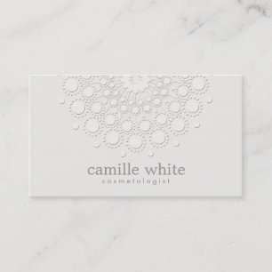 Cartão De Visita Cosmetologia Elegante Rosette Monocromático Branco