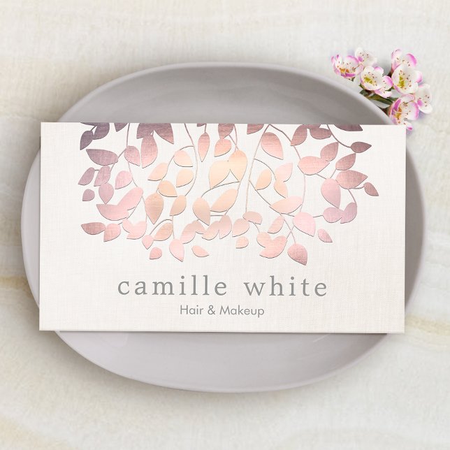 Cartão De Visita Cosmetologia Faux Foil Rosa Deixa Linen Olhar (Criador carregado)