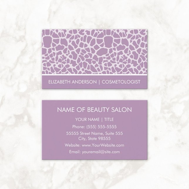 Cartão De Visita Cosmetologista Chic Purple Giraffe Animal Print (Cosmetologist Chic Purple Giraffe Animal Print Business Cards)