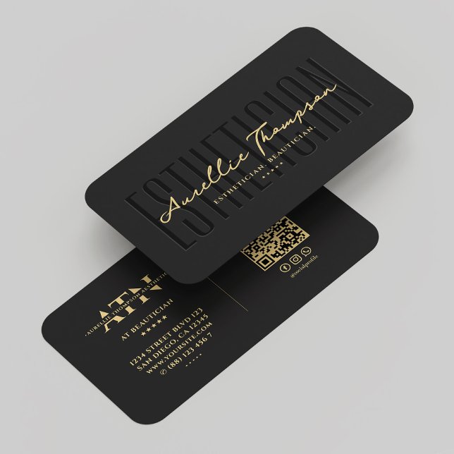Cartão De Visita Cosmetólogo Beleza Moderna Dourado (Modern Beautician Cosmetologist Black Gold Business Card
)