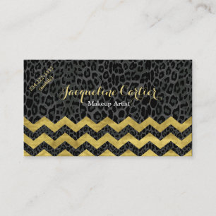 Cartão De Visita Cosmetólogo Preto Leopard Chevron