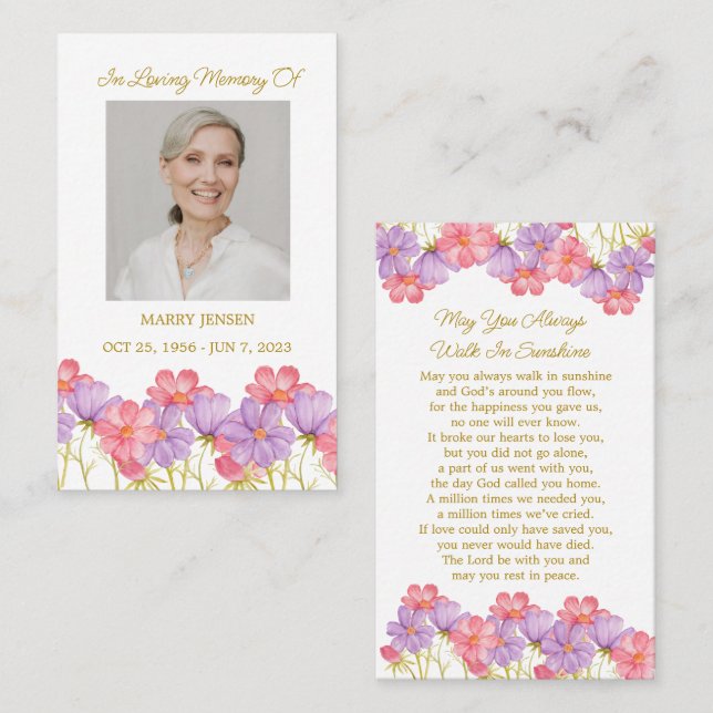 Cartão De Visita Cosmos Memorial Photo Funeral Prayer Card (Frente/Verso)