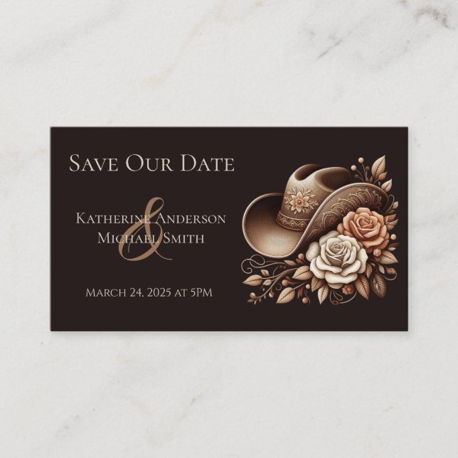 Cartão De Visita Country Western Cowgirl Hat com Flores (Frente)