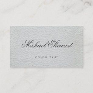 Cartão De Visita Couro branco elegante profissional com texto