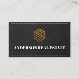 Cartão De Visita Couro Cortado Logotipo Dourado Imobiliário