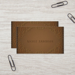 Cartão De Visita Couro de designer elegante rústico ocidental país