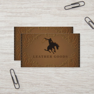 Cartão De Visita Couro de Designer Rústico Ocidental País Cavalo