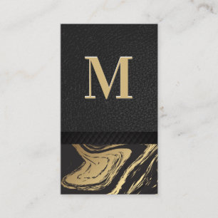 Cartão De Visita Couro de Mármore preto Dourado