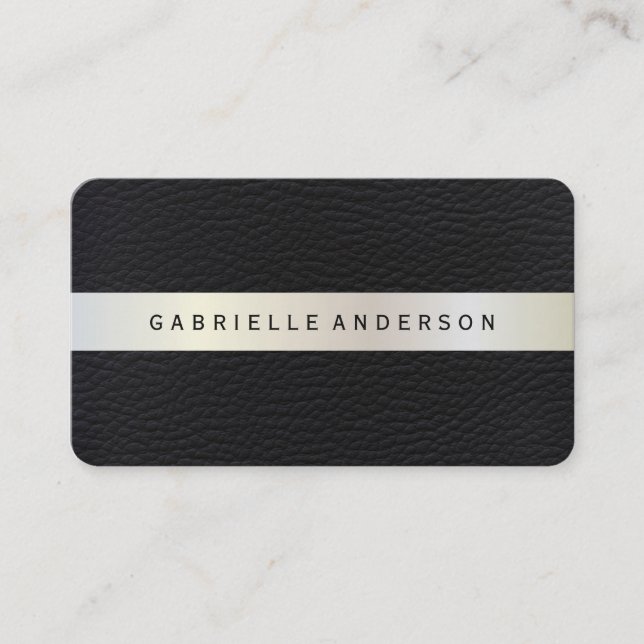 Cartão De Visita Couro Elegante com Trim Metálico Luxo (Frente)