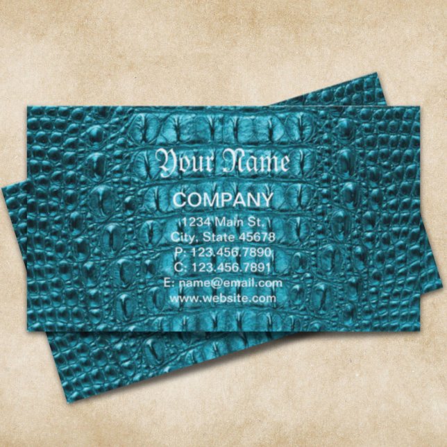 Cartão De Visita Couro-jacaré-azul-turquesa-cinza (girly fashion turquoise blue Alligator Leather Business Card)