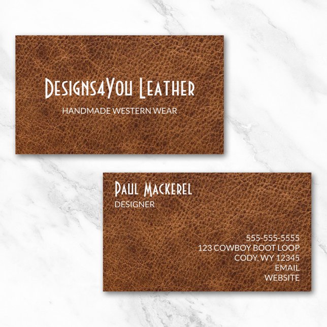 Cartão De Visita Couro Marrom Falso (Faux Brown Leather Business Card)