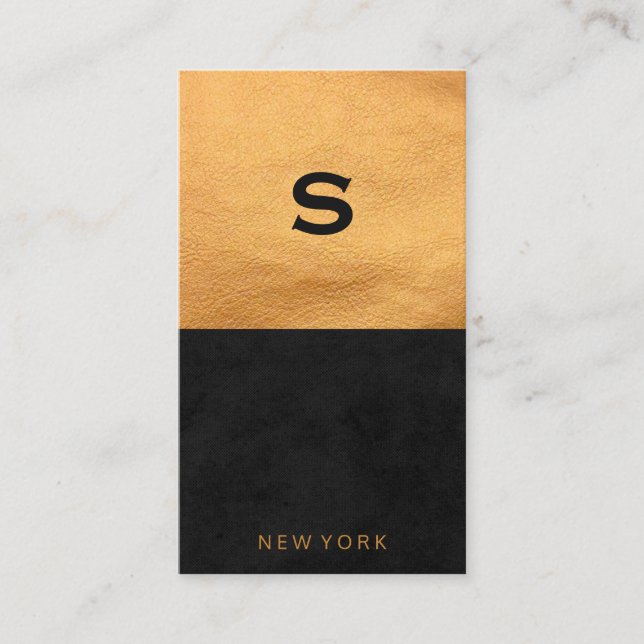 Cartão De Visita Couro-Ouro-chic preto | Bloco de cores (Frente)