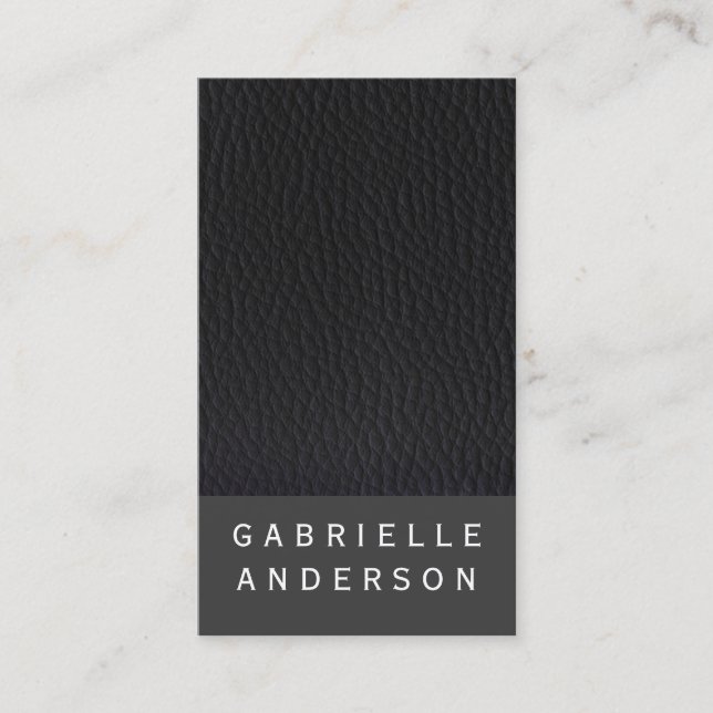 Cartão De Visita Couro Preto Chic com Texto Negrito (Frente)