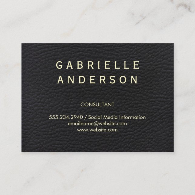 Cartão De Visita Couro preto Elegante profissional com texto em neg (Frente)