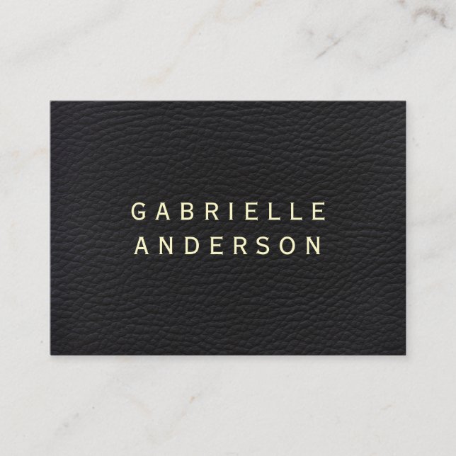 Cartão De Visita Couro preto Elegante profissional com texto em neg (Frente)