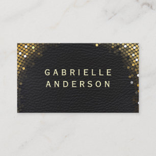 Cartão De Visita Couro preto elegante profissional/Sequin Dourado