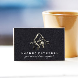 Cartão De Visita Couro Preto | Salão | Ferramentas de Compro Barber