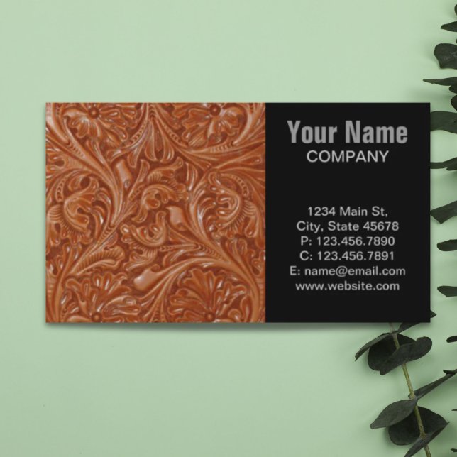 Cartão De Visita cowboy estandardizado do país ocidental com ferram (cowboy western country pattern tooled leather business card)