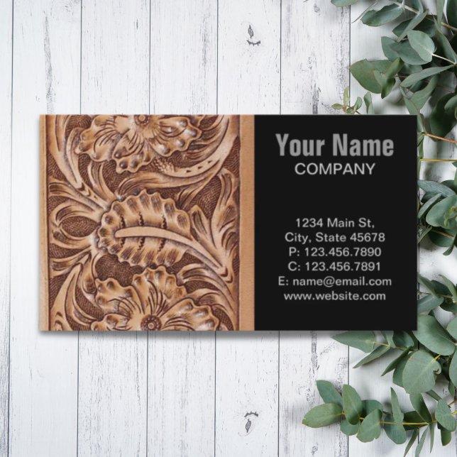 Cartão De Visita cowboy estandardizado do país ocidental com ferram (cowboy western country pattern tooled leather business card)