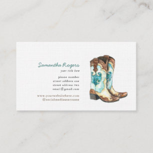 Cartão De Visita Cowgirl Boots Watercolor Painting