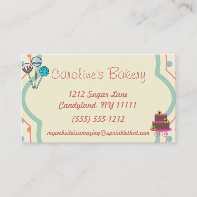 Cartão De Visita Cozimento e boutique da padaria, bolinhas (Frente)
