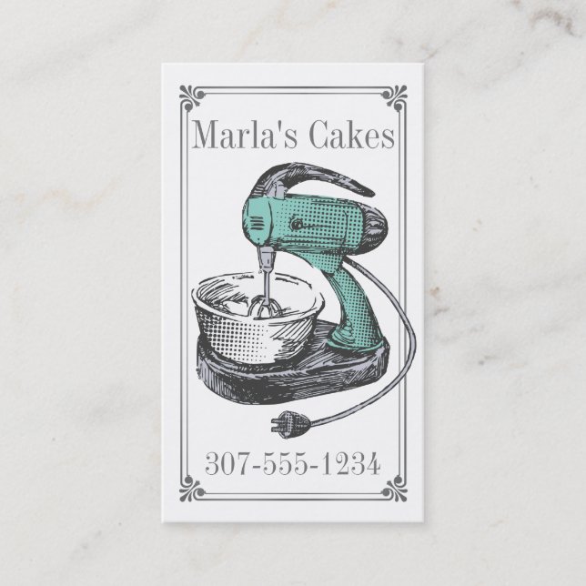 Cartão De Visita Cozimento retro da padaria do misturador do (Frente)