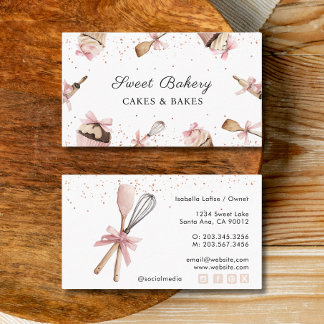 Cartão De Visita Cozinha de Utensílios Rosa e Panificação de Cupcak
