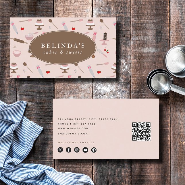 Cartão De Visita Cozinhar de panificação e Cozinhar Utensílios de p (Baking & Cooking Utensils Bakery Cooking QR Code Business Card)