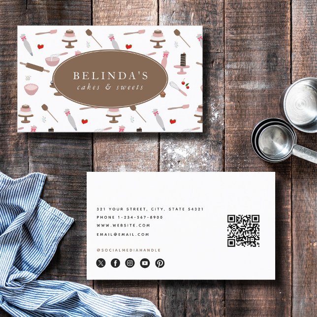 Cartão De Visita Cozinhar de panificação e Cozinhar Utensílios de p (Baking & Cooking Utensils Bakery Cooking QR Code Business Card)