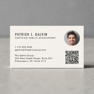 Cartão De Visita CPA Contador Código QR Foto Creme