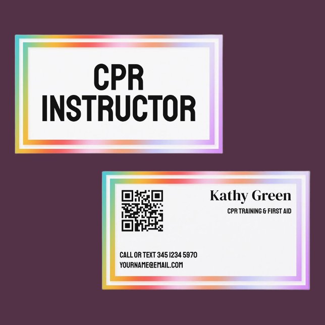 Cartão De Visita CPR Instructor Custom Vcard QR (CPR Instructor Custom Vcard QR Business Cards)